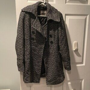 GUESS Women's Charcoal Herringbone Pea Coat